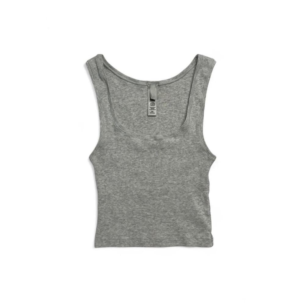 Skims Gray Cotton Ribbed Squared Neck Fitted Flattering Tank top size XS